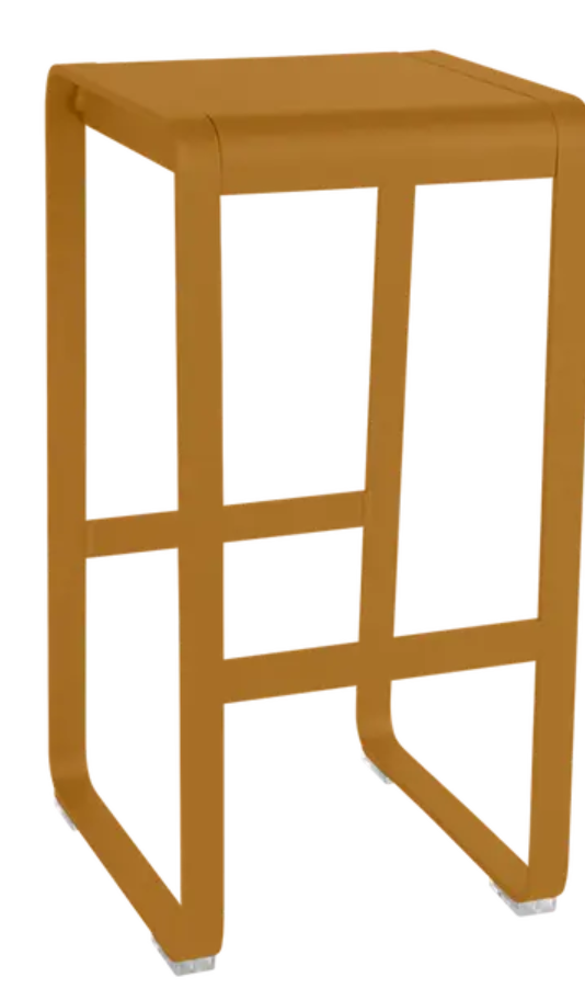 Fermob Bellevie high bar stool in ginger color, outdoor furniture with a sleek, modern design and sturdy metal frame.
