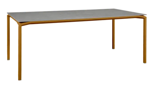 Fermob CALVI Kreta mineral dining table, 195 x 95 cm, eight-seater with gingerbread-colored concrete tabletop, outdoor furniture.