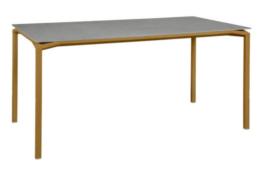 Fermob Calvi Creta mineral dining table in gingerbread grey, 160 x 80 cm, six-seater with modern design and sturdy surface.