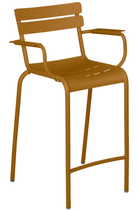 Load image into Gallery viewer, Fermob Luxembourg high bar armchair in gingerbread color with a sleek modern design, featuring a high back and armrests.
