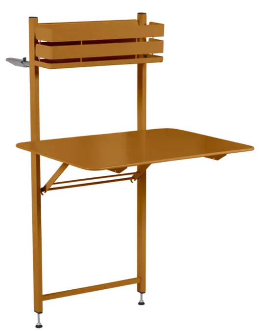 Fermob foldable bistro balcony table in gingerbread color, outdoor metal furniture for apartments or hotel rooms