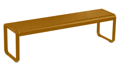 Fermob Bellevie outdoor bench in gingerbread color with a sleek, modern design suitable for garden or patio seating.