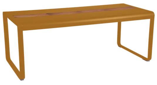 Fermob Bellevie outdoor dining table in wood and metal, 196x90cm, with storage, eight-seater, gingerbread color