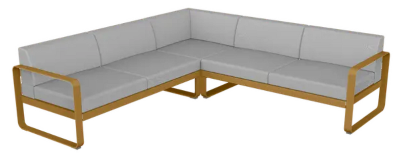 Load image into Gallery viewer, Fermob Bellevie Composition 2 modular outdoor lounge set with grey fabric cushions and stylish sofa design.
