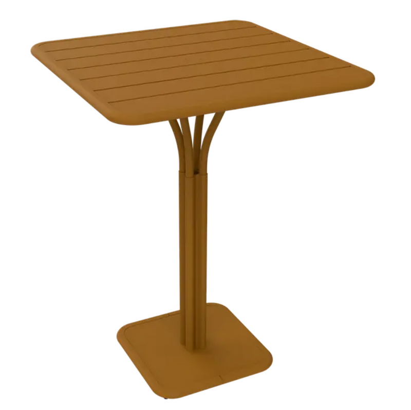 Load image into Gallery viewer, Fermob Luxembourg high pedestal metal outdoor table, 80x80 cm, with a gingerbread finish, suitable for patio or garden seating.
