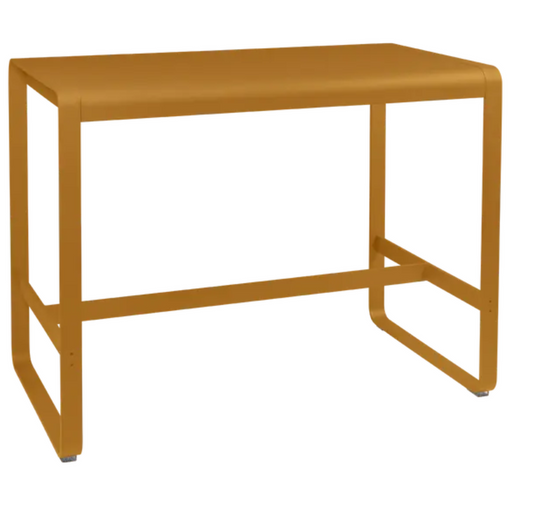 Fermob Bellevie high lounge table in gingerbread color, 140x80 cm, outdoor metal furniture for patio or garden spaces.