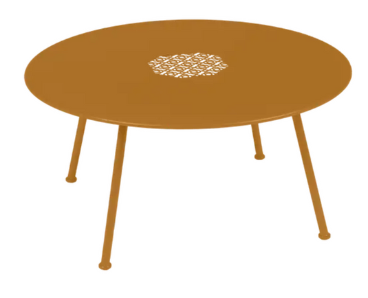 Fermob LORETTE low coffee table with white metal finish, round Ø80 cm, suitable for outdoor use, fire-resistant outdoor table