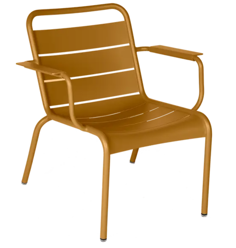 Load image into Gallery viewer, Fermob Luxembourg garden armchair lounge in gingerbread color, featuring a stylish outdoor seating design with armrests.
