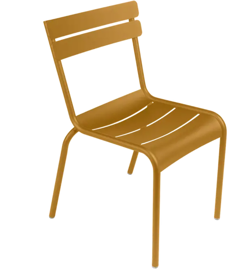 Load image into Gallery viewer, Fermob Luxembourg armchair in gingerbread color, metal design, stackable for outdoor or restaurant seating.
