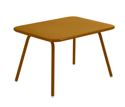 Fermob Luxembourg Kid Table in gingerbread color, children's table with a corner design for kids' play and activities.