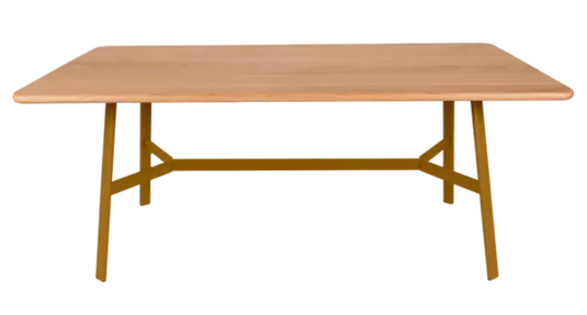 Fermob SO'O 180x90 cm oak dining table with six seats, showcasing a sturdy wooden oak table for kitchen or dining room.