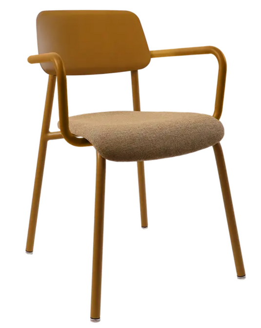 Fermob Studie fabric armchair in caramel color, office chair with cushioned seat and backrest, suitable for meeting rooms.