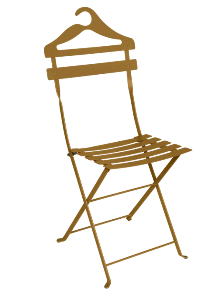 Load image into Gallery viewer, Fermob Gingerbread Bistro Valet Folding Chair, metal frame, hanging design for indoor or outdoor use.
