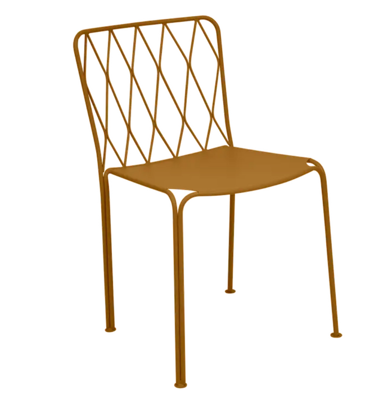Load image into Gallery viewer, Fermob Kintbury stackable outdoor metal chair in gingerbread color, designed for patio or restaurant outdoor furniture.
