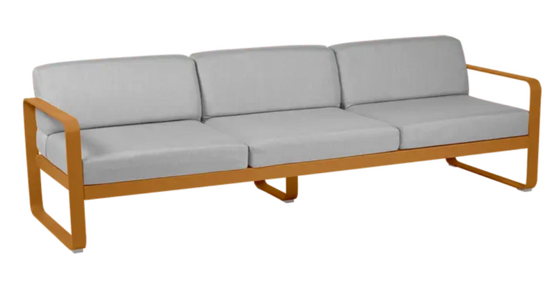 Load image into Gallery viewer, Fermob Bellevie 3-seater outdoor sofa with metal frame in gingerbread grey taupe, suitable for garden or patio seating.
