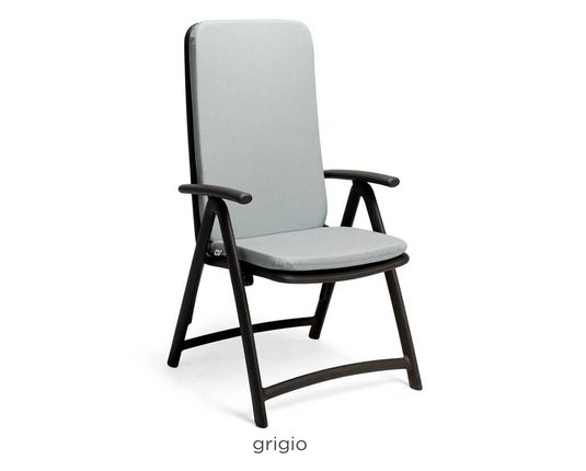 Gray Nardi Darsena armchair cushion with plush fabric and decorative stitching, designed for outdoor garden furniture.