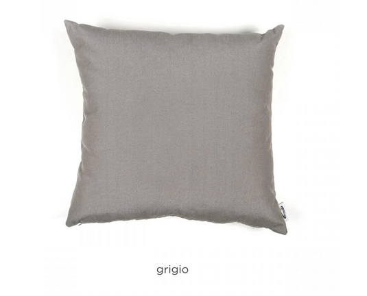 Gray Nardi outdoor cushion with custom wood designs, featuring soft fabric and plush padding for outdoor seating comfort.