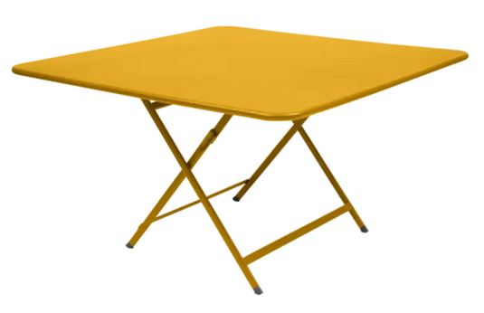 Fermob Caractère outdoor foldable table, 128x128 cm, eight-seater, with wooden top and metal legs, suitable for outdoor dining.