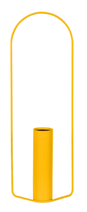 Fermob Itac cylindrical vase in honey color, 76cm tall, with matching accessories, showcasing its sleek, modern design.