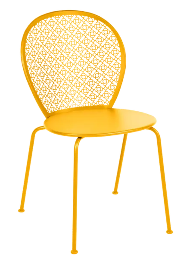 Load image into Gallery viewer, Colorful Fermob Lorette outdoor metal chair in honey finish, featuring a stylish design for garden or patio use.
