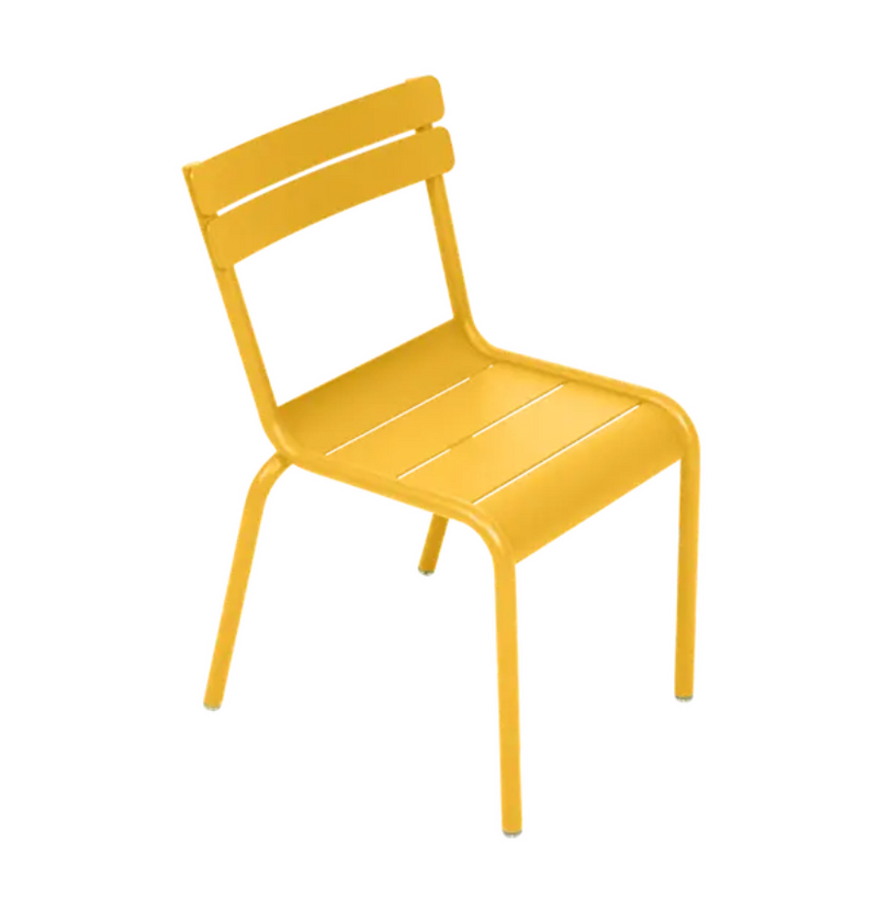 Load image into Gallery viewer, Fermob Luxembourg Kid Chair in honey color, child-sized corner chair suitable for restaurant or playroom furniture.
