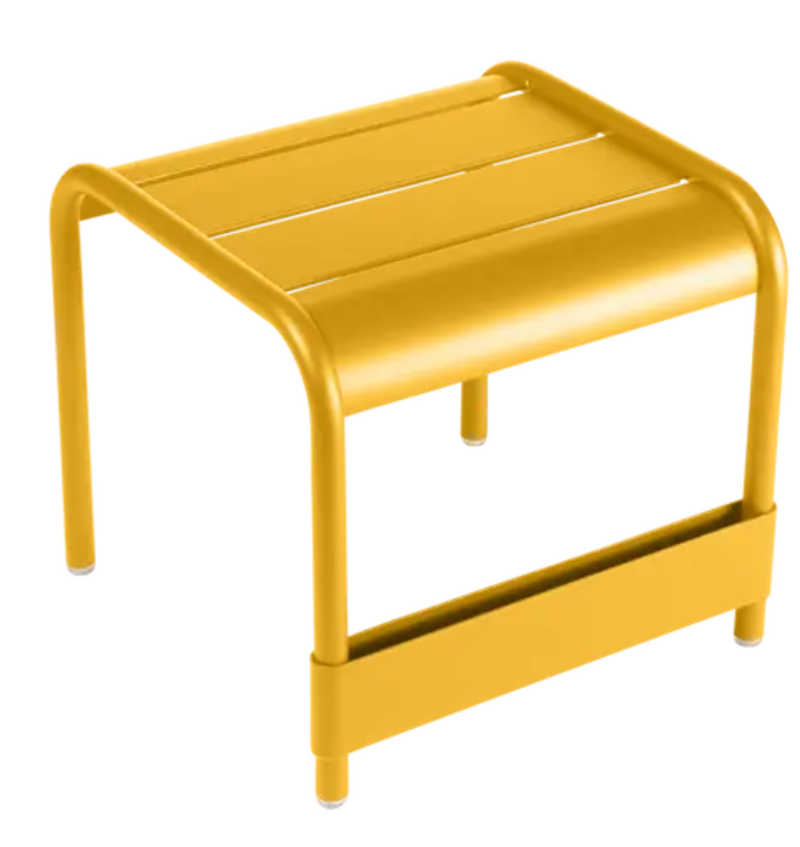 Load image into Gallery viewer, Fermob Luxembourg small low table or footrest in honey color, measuring 44x42 cm, with a modern metal design.
