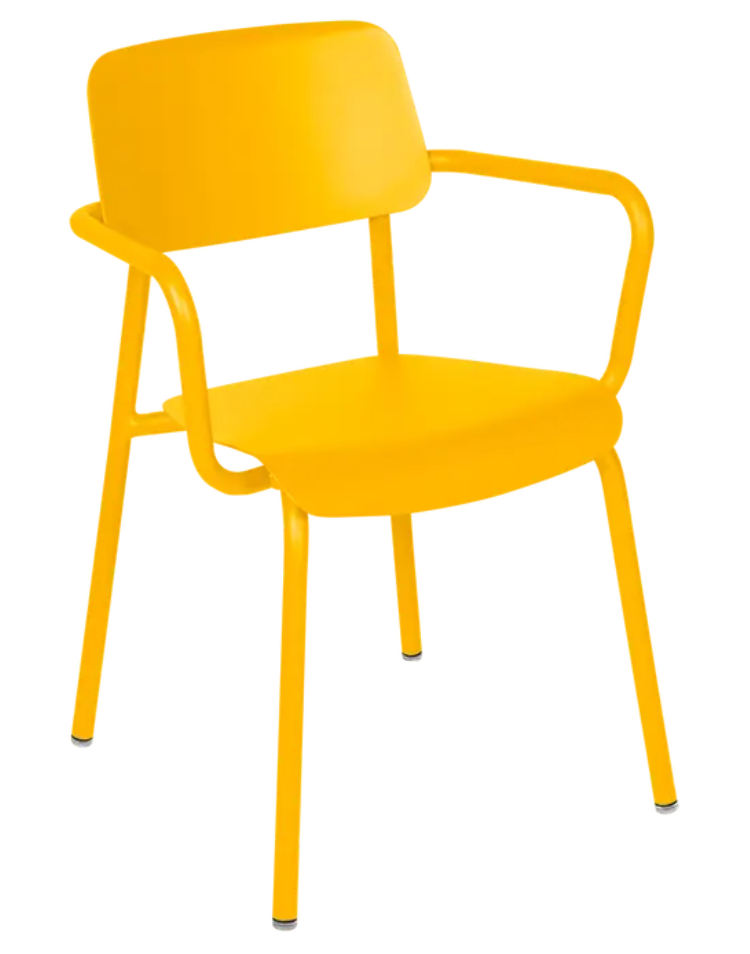 Load image into Gallery viewer, Honey Fermob Studie armchair, stackable indoor chair for contract dining or office use, with a sleek and modern design.
