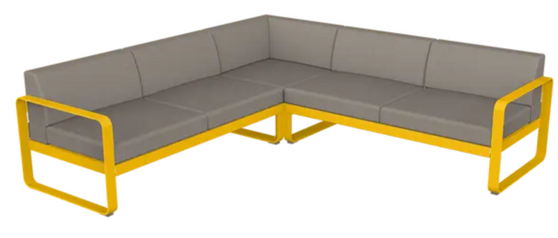 Load image into Gallery viewer, Fermob Bellevie outdoor sofa composition in honey, grey, and taupe with modular seating for stylish outdoor lounging.

