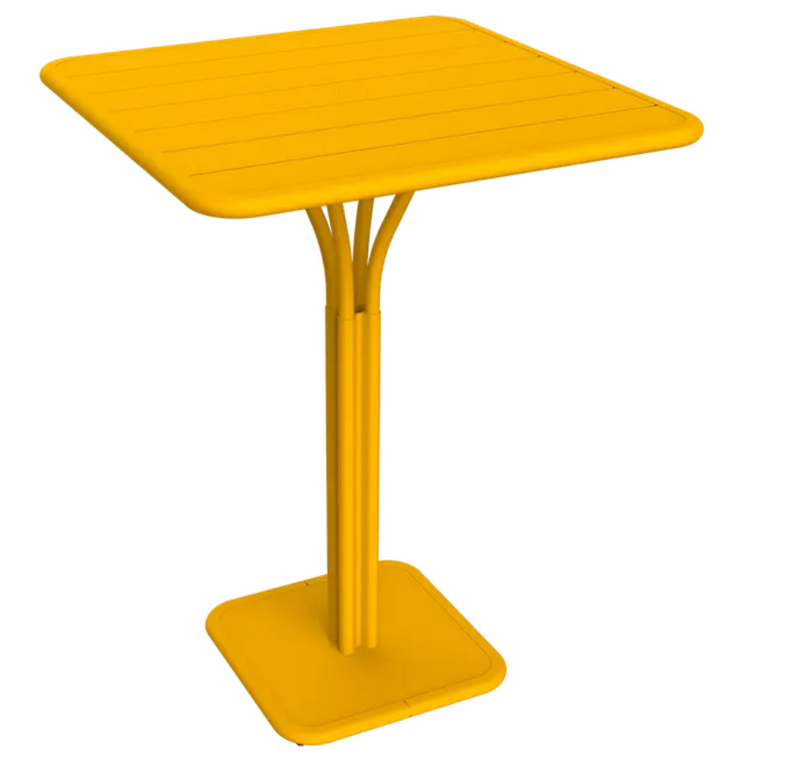 Load image into Gallery viewer, Fermob Luxembourg high pedestal metal table, 80x80 cm, outdoor honey-colored finish, sturdy design for patio or garden use.
