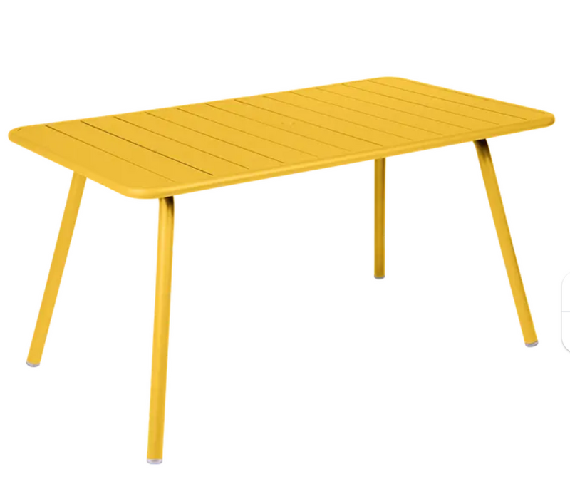 Load image into Gallery viewer, Honey-colored Fermob Luxembourg bar table, 143x80 cm, outdoor patio furniture with a sleek, modern design.
