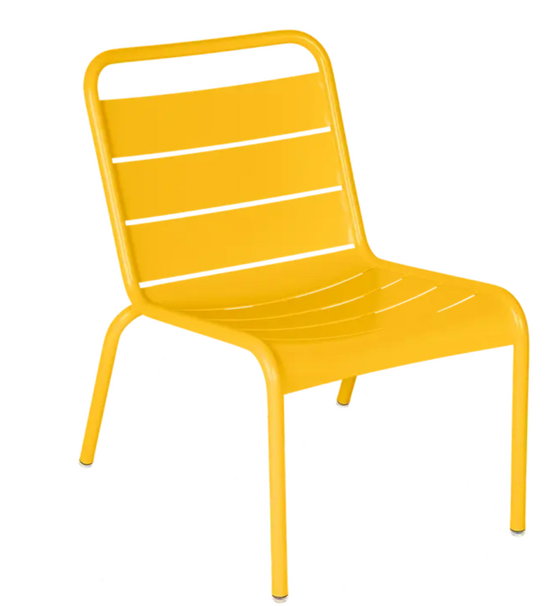 Load image into Gallery viewer, Honey-colored Fermob Luxembourg lounge chair made of metal, outdoor furniture with a sleek, modern design.
