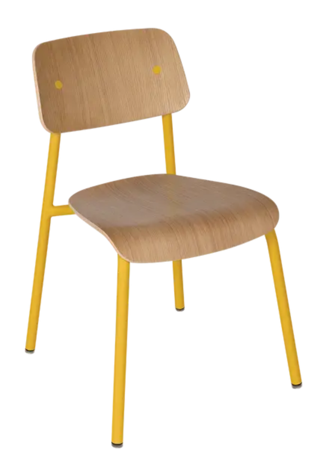 Load image into Gallery viewer, Honey finish Fermob Studie oak chair with curved wooden seat and backrest, suitable for office, restaurant, or home use.
