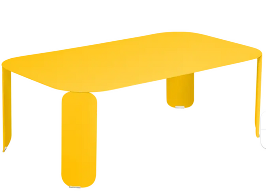 Fermob Bebop low outdoor table, 120x70 cm with 42 cm height, honey finish, suitable for garden or patio outdoor furniture.