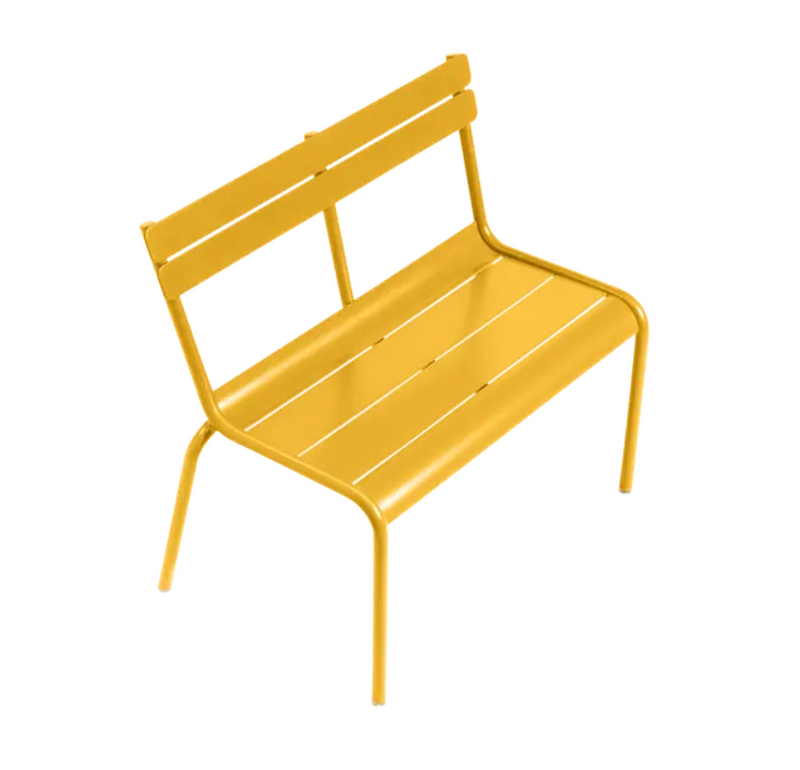 Load image into Gallery viewer, Fermob Luxembourg Kid Bench with honey-colored wooden seat and metal frame, ideal for children's seating in a modern setting.
