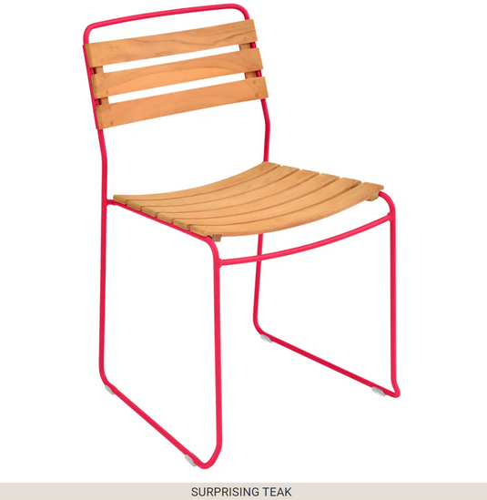 Hot pink Fermob outdoor metal chair with a modern design, perfect for stylish patio or garden seating.