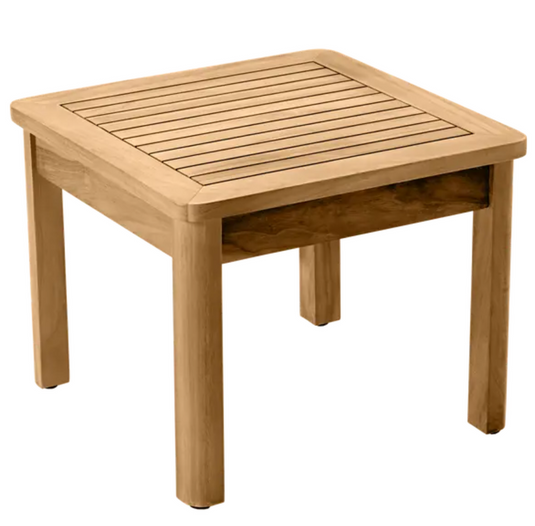 Custom Wood Designs Ibiza Low Teak Table, 45x45 cm, square outdoor patio table with sleek teak finish.
