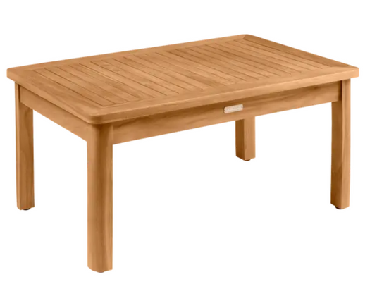 Custom Wood Designs Ibiza low teak table, 68x45 cm, outdoor patio furniture with natural teak finish.