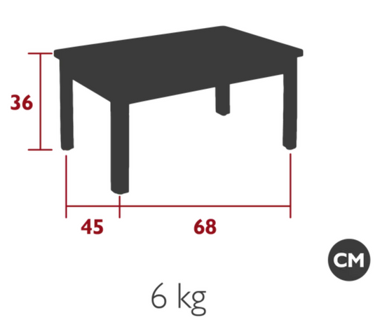 Custom Wood Designs Ibiza low teak table measuring 68 x 45 cm, ideal for patio outdoor furniture with a natural wood finish.