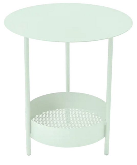 Fermob Salsa pedestal side table in IcMint color, outdoor furniture with a round top and pedestal base.