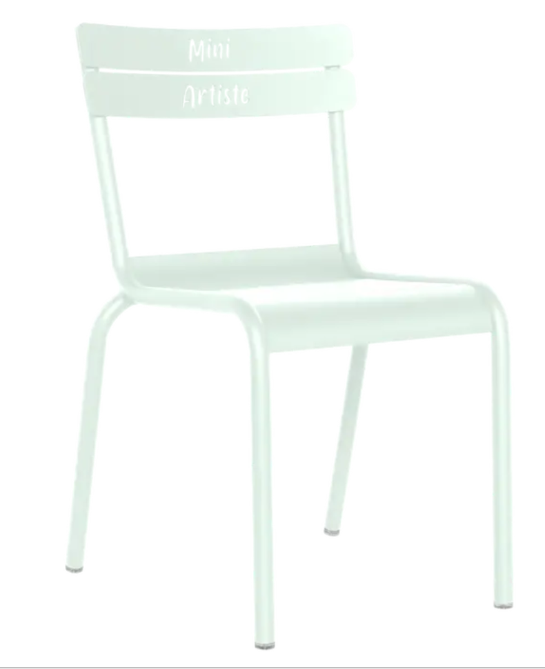 Load image into Gallery viewer, Ice mint blue Luxembourg Kid Chair "Mini Artiste" by Fermob, colorful kids corner furniture with a playful design.
