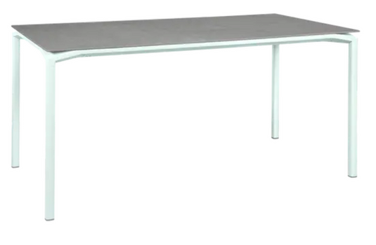 Fermob CALVI Creta Mineral dining table in Ice Mint Grey, 160x80 cm, six-seater with modern outdoor design.