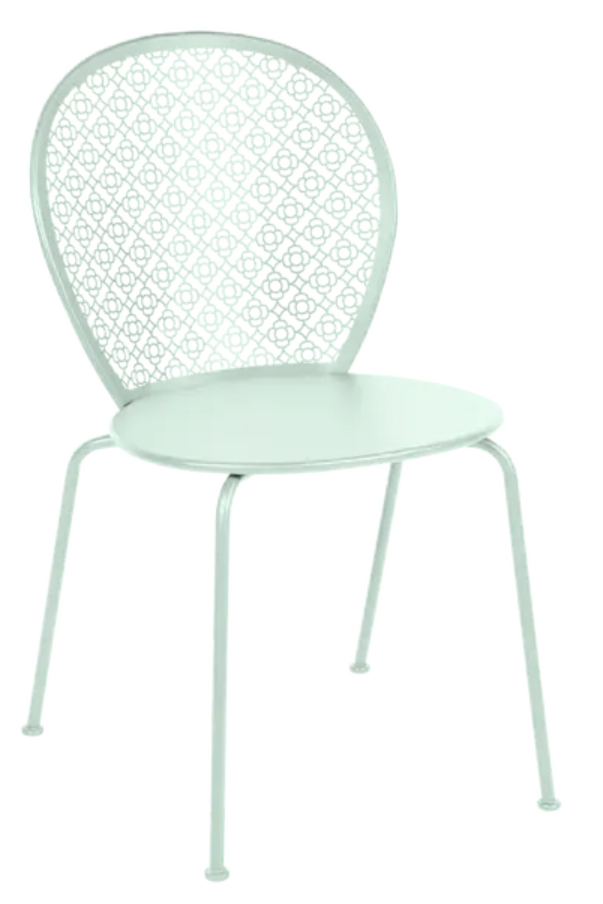 Load image into Gallery viewer, Ice mint Fermob Lorette metal outdoor chair with curved backrest and slender legs, designed for stylish outdoor seating.
