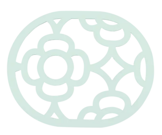 Ice mint Fermob LORETTE non-slip metal trivet pad, 22 x 17.5 cm, with textured surface for heat protection and stability.