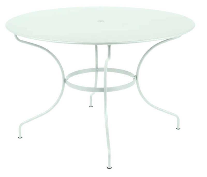 Load image into Gallery viewer, Fermob OPÉRA+ outdoor metal table in Ice Mint color, 117 cm diameter, six-seater patio table for outdoor dining.
