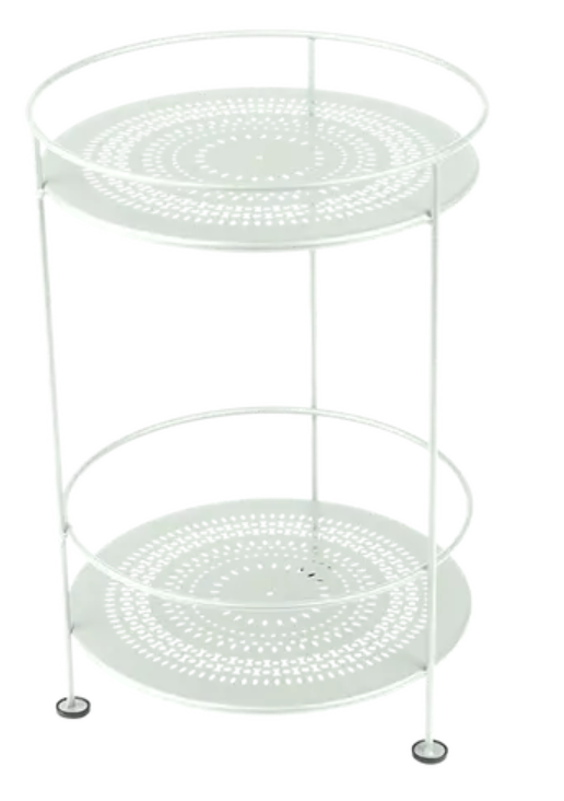 Load image into Gallery viewer, Fermob Guinguette side table with perforated double top in ice mint, showcasing a stylish metal design and curved legs.
