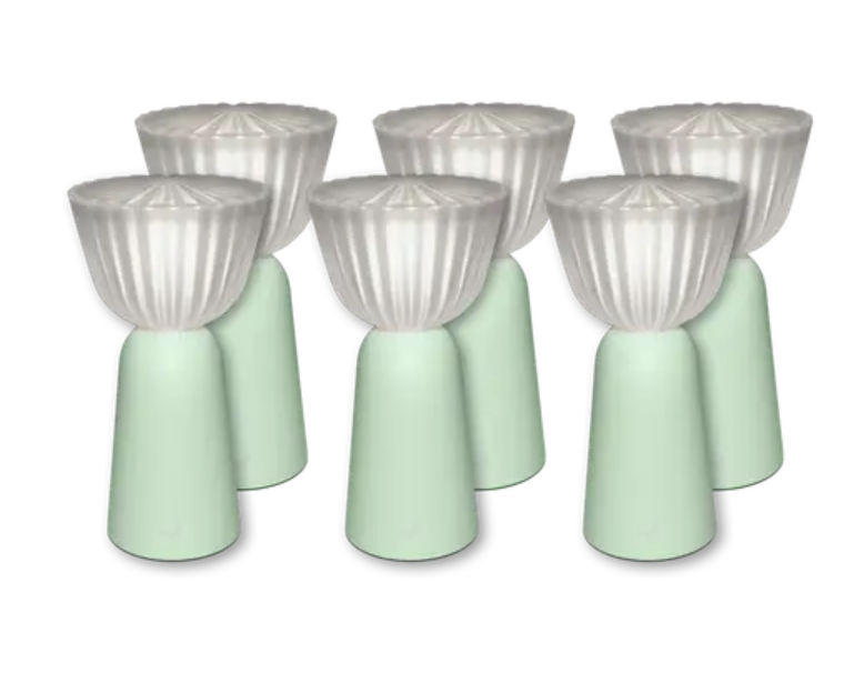 Load image into Gallery viewer, Set of six Fermob outdoor Swing lamps in Ice Mint, rechargeable and 20 cm tall, perfect for outdoor lighting.
