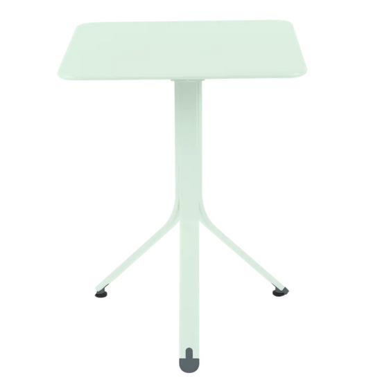 Ice Mint Fermob Rest'O folding outdoor table, 57x57cm, metal design, lightweight and compact for outdoor use.