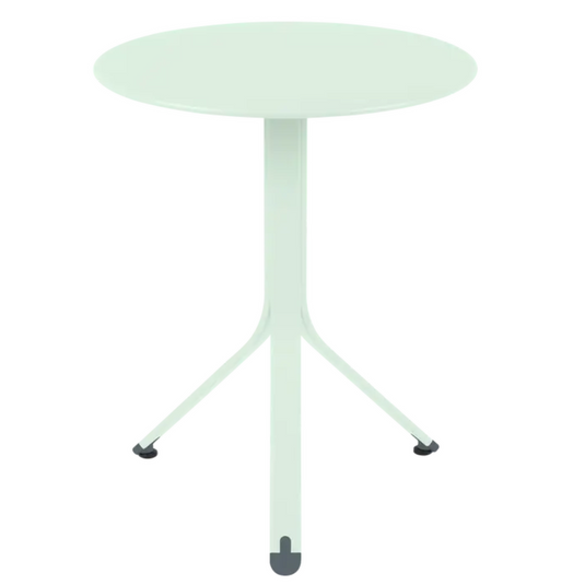 Fermob Rest'O Round outdoor folding table in Ice Mint, metal bistro table with 60cm diameter for outdoor use.