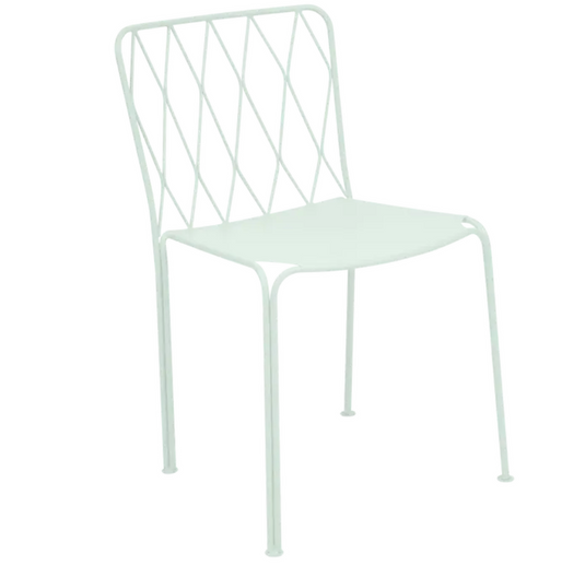 Ice Mint Fermob Kintbury stackable outdoor metal chair with a sleek design, ideal for patio or restaurant outdoor furniture.
