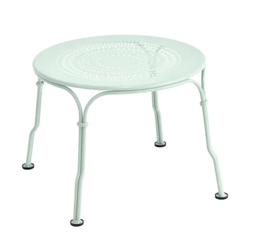 Ice Mint Fermob 1900 Low Table with 45cm diameter, round metal table suitable for indoor or outdoor use.